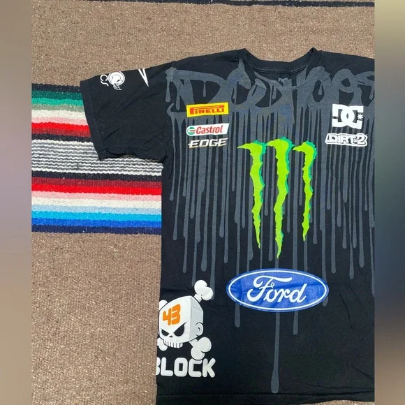 KEN BLOCK 43 OFFICIAL MONSTER FORD T SHIRT GYMKHANA RACING RALLY 2 SIDED VINTAGE